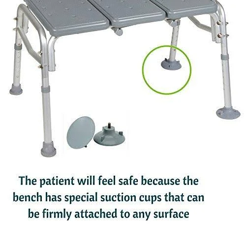 Healthline TRANSFER Bench Adjustable Height - Heavy Duty Bariatric Tub TRANSFER Bench with BACK, Non