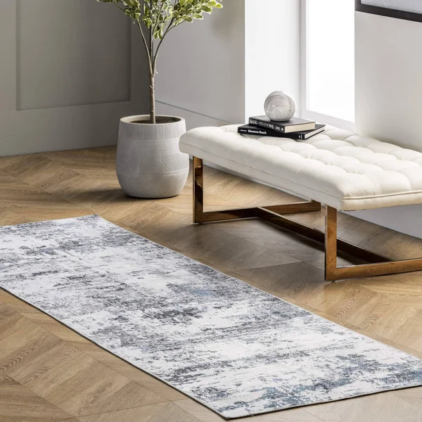 Rugs USA Gray Rain Haven Faded Abstract Washable Rug - Contemporary Runner 2& 6x22 x 6& - 200BIRV08A-2606