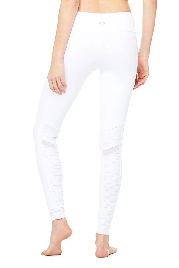 Alo Yoga Athena Moto Yoga Leggings - White/White Glossy - Xxs