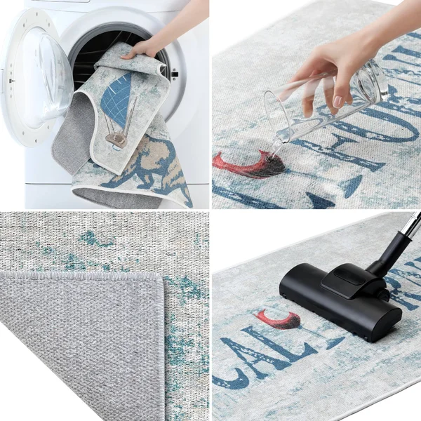 US States Design 3 Piece Bathroom Rugs Set - Non-Slip Ultra Thin Bath Rugs for Bathroom Floor - Washable Bathroom Mats Set - Mia