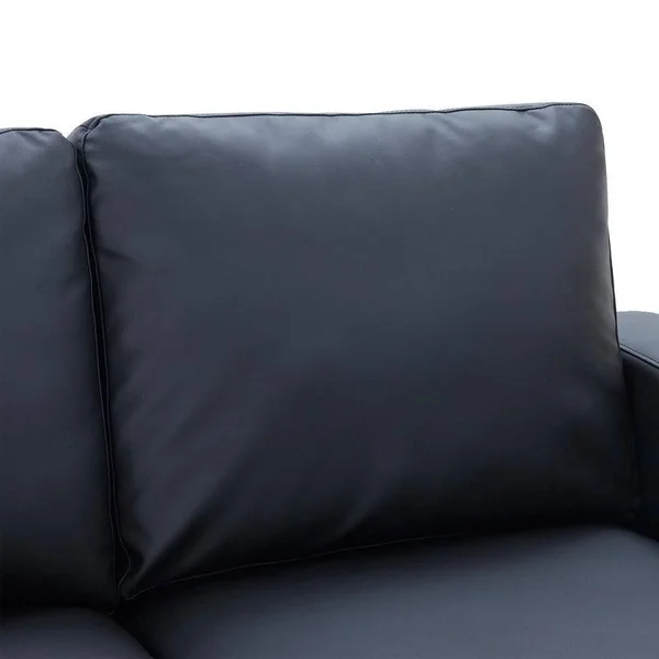 3-Seater PU Leather Couchu0026Sofa with Wood Frame and Durable Legs, Black