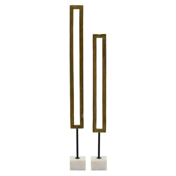 Plutus Brands Metal Object w/Marble Base in Gold Metal Set of 2