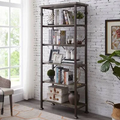 Industrial Bookcases, Vintage Open Etagere Bookshelf, Multi-functional Shelf Units for Collection Williston Forge Size: (5 Shelv