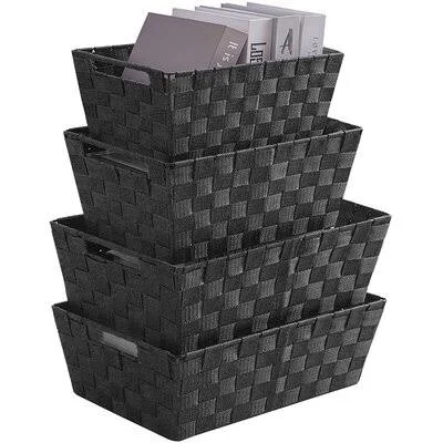 Woven Storage Box, Woven Strap Storage Basket Bin Container, Stackable Storage Basket, Woven Strap Shelf Organizer, Nylon Storag