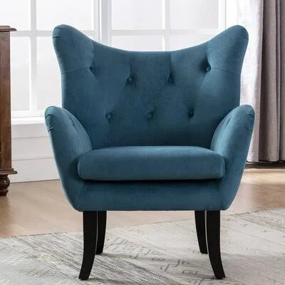 29.13'' Wide Tufted Velvet Wingback Chair House of Hampton Fabric: Teal Velvet