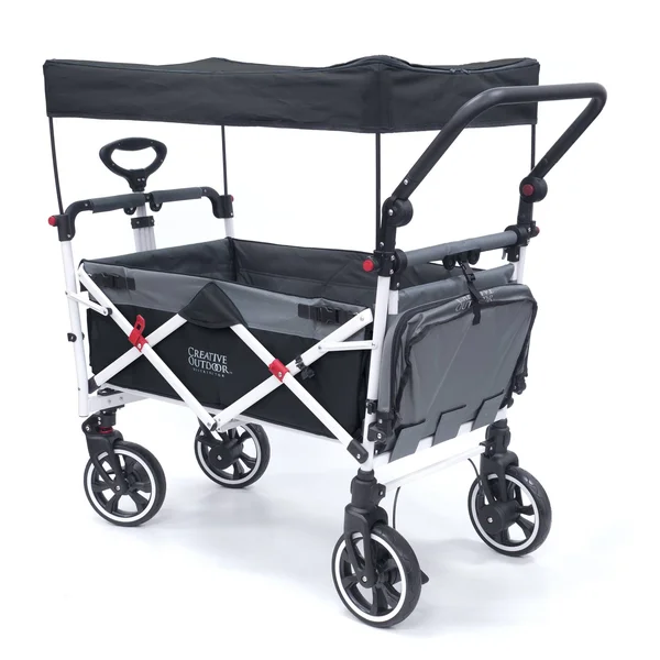 Push Pull Titanium Series Plus Folding Wagon Stroller with Canopy - Black Black/Gray, Assembly Required