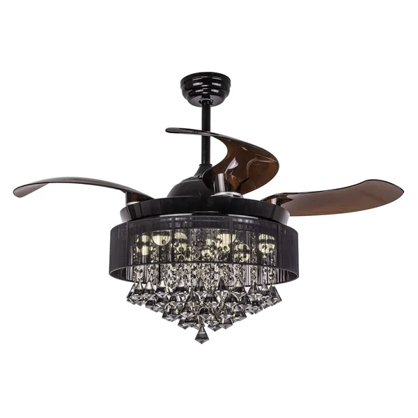 Foldable Blades 46-Inch Black Crystal LED Ceiling Fan Light Kit - Remote