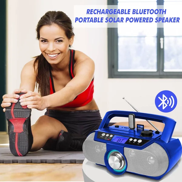 Technical Pro Rechargeable Solar Powered Portable Speaker W Bluetooth & USB - Lightweight On-The-Go Speaker, Blue