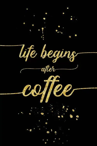 Melanie Viola Large 3-Piece Canvas Print - Gold Life Begins After Coffee ( Inspirational & Motivational Wall Art > Succe