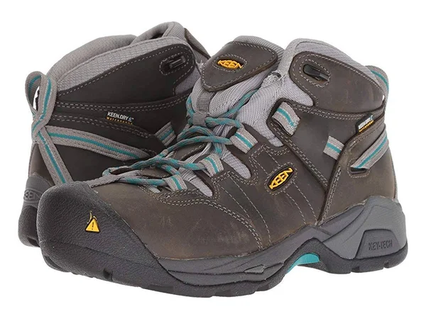Keen Utility Women's Detroit XT Mid Steel Toe Waterproof Work Boot - Gargoyle/Lake Blue, 7