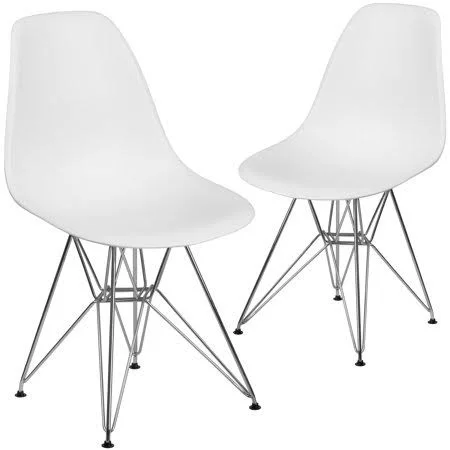 Lancaster Home 2 Pk. Elon Series Plastic Chair with Chrome Base, White