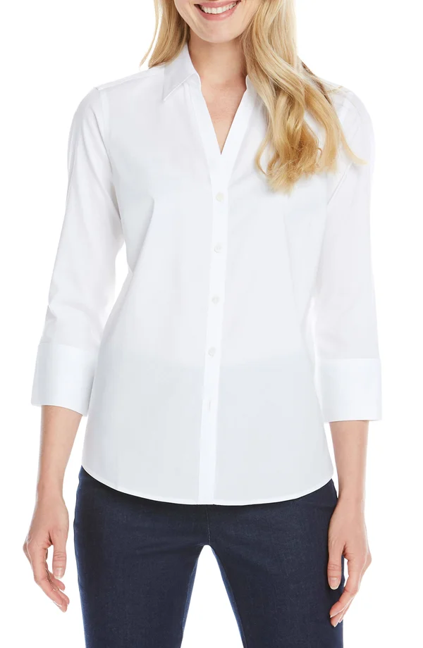 Foxcroft Mary Non-Iron Stretch Cotton Button-Up Shirt - White - 22W