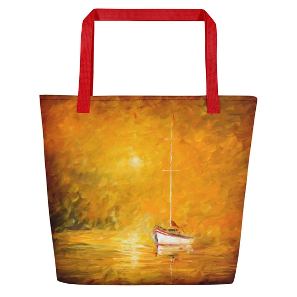 Yellow Fog - All-Over Print Large Tote, Beach Bag w/ Pocket - Red Strap