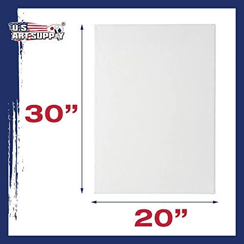 U.S. Art Supply 20 x 30 inch Stretched Canvas 12-Ounce Primed 3-Pack - Professional White Blank 3/4 inch Profile Heavy-Weight Ge