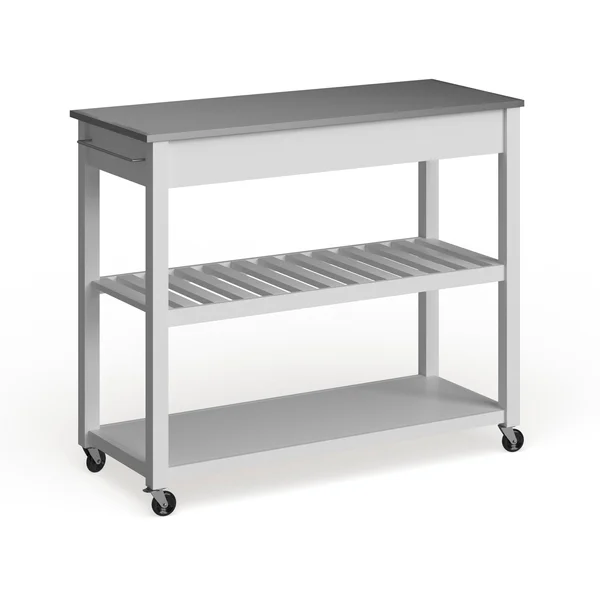 Porch & den Keap White Wood/ Stainless Steel Kitchen Cart Island - N/A