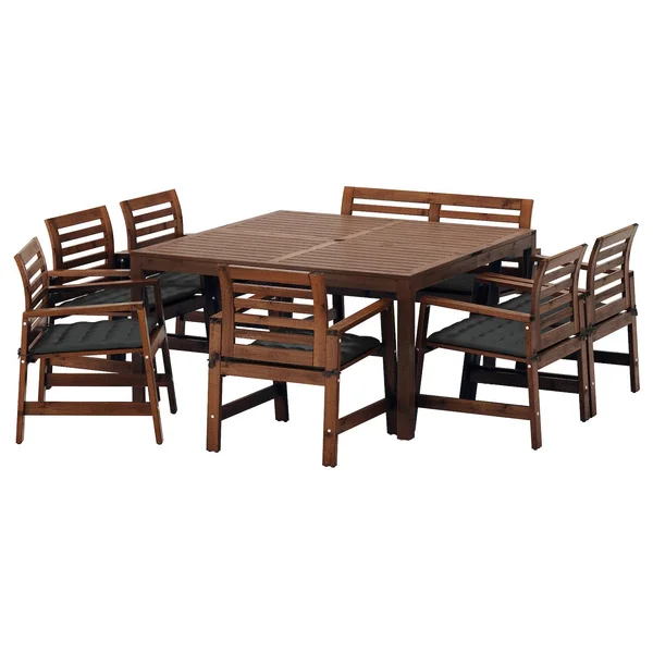 IKEA - 腜PLARÖ Table, 6 armchairs+bench, Outdoor, 腜PLARÖ Brown stained/H錶lö Black