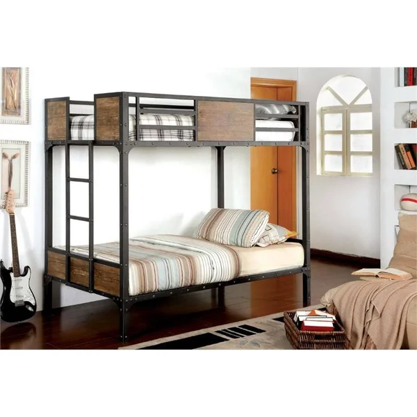 Bowery Hill Twin Over Twin Bunk Bed in Black