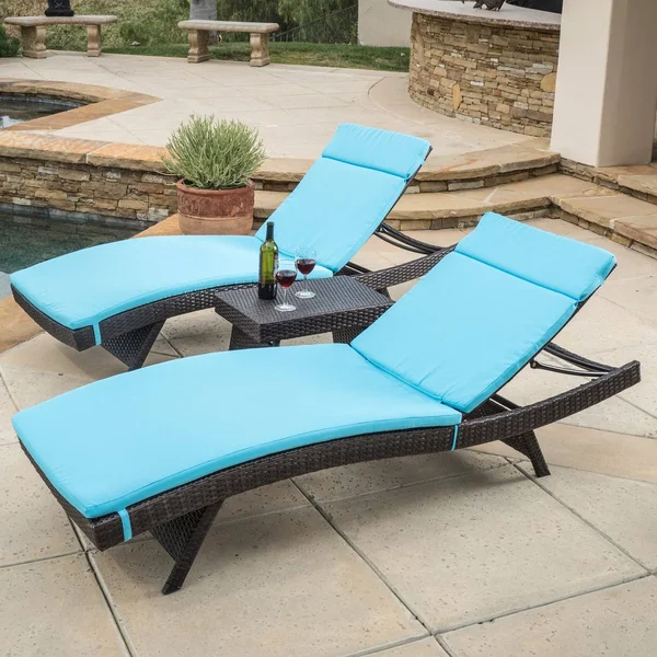 Luana Wicker 3 Piece Chaise Lounger Set Blue