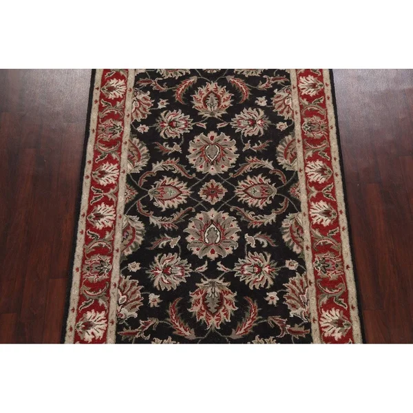 Black Traditional Floral Oriental Area Rug Hand-Tufted Wool Carpet 5x8 - Size: 5' x 8'