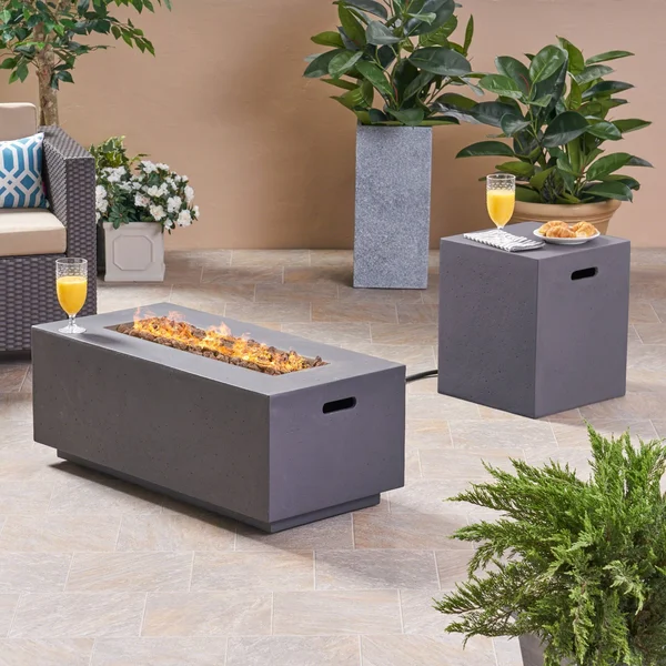 Leo Outdoor 40x22 Rectangular Light Weight Concrete GAS Burning Fire Pit - Dark Gray