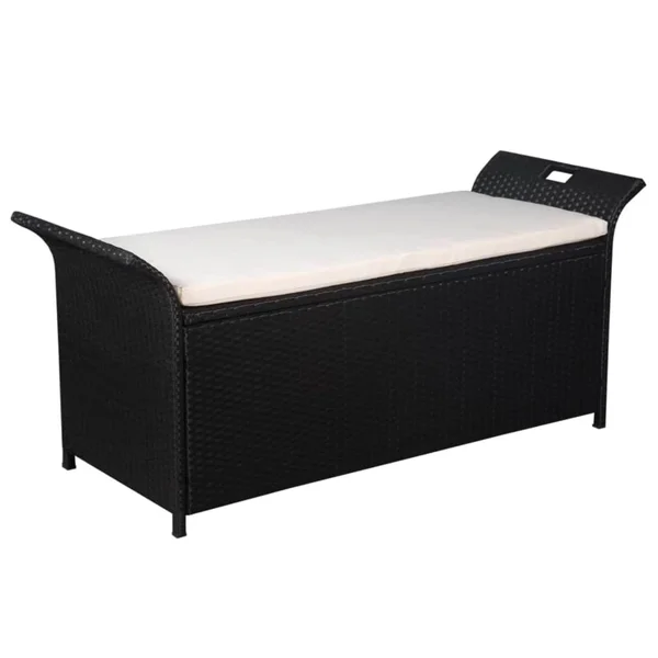 vidaXL Storage Bench with Cushion 54.3x22 Poly Rattan Black