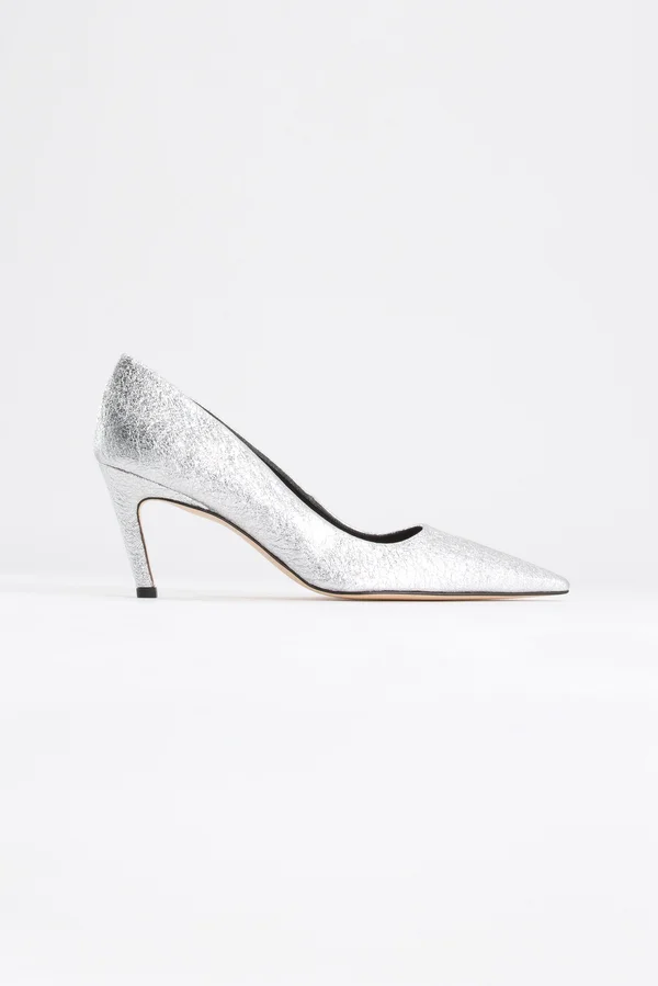Good American Women's Icon Pump 75 in Silver Crackle - Size 9