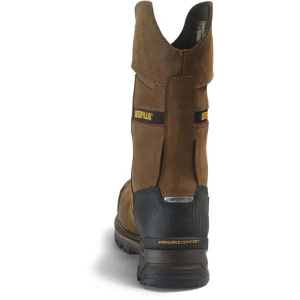 Men's Caterpillar Combine Pull on Waterproof Composite Toe Boot, Size: 11.5, Brown