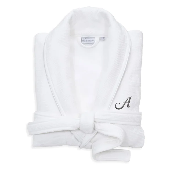 Linum Home Textiles Hotel Turkish Cotton Waffle Terry Bathrobe with Satin Piped Trim - Personalized - White - Women's, Size: Larg