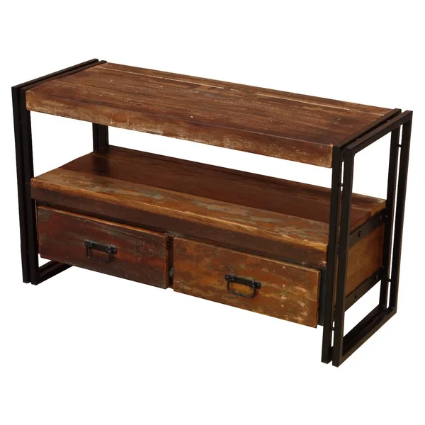 Old Reclaimed Wood Double Drawers TV Stand for TVs Up to 55x22 - Timbergirl