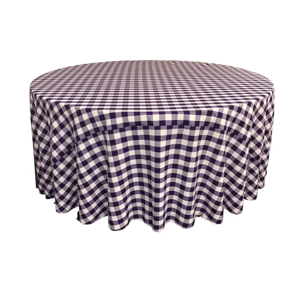 La Linen Polyester Gingham Checkered 120x22 Round Tablecloth, White and Orange