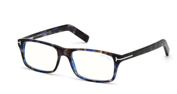 Tom Ford FT5663 B Eyeglasses 056 Shiny Blue Havana/ Blue Block Lenses