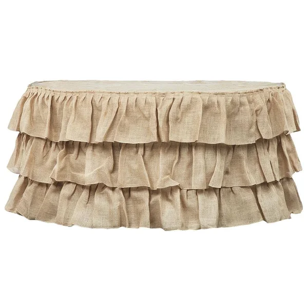 Three Tier Ruffled Burlap Table Skirt in Natural Size: 14 ft, Wedding, Event, Wholesale by CV Linens