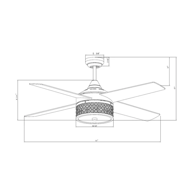 52-Inch Reversible 4-Blade Crystal Ceiling Fan with Remote - N/A - Stain Nickel