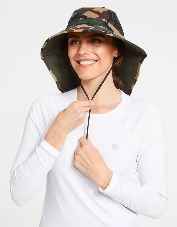 Women's Adventure Sun Hat UPF 50+ - Women's Legionnaire Style Hat Camo, Khaki Underbrim