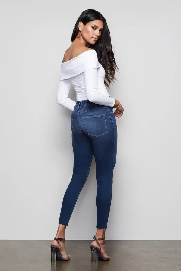 Good American Women's Good Waist Crop Raw Edge Jeans