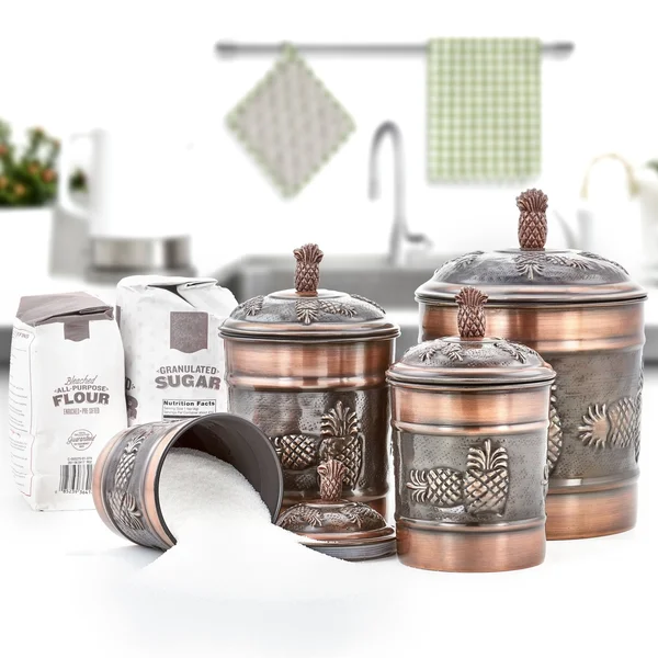Old Dutch International 4-Piece Pineapple Canister Set in Antique Copper