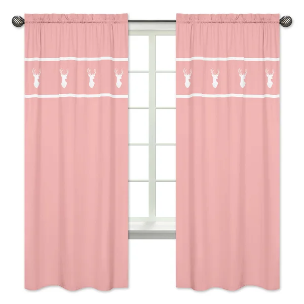 Sweet Jojo Designs Woodsy Coral - Mint and Grey Collection Window Panels, Set of 2