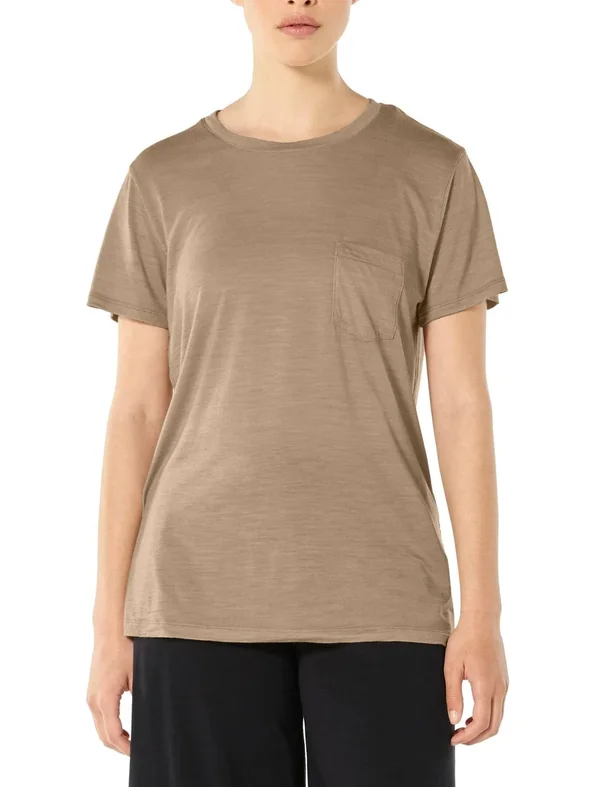 Icebreaker Women's Nature Dye Drayden SS Pocket Crewe - Large - Almond
