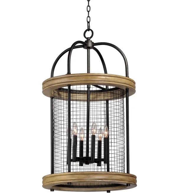Maxim Lighting Lancaster 6-Light Pendant - Driftwood/Black - 32387DWBK