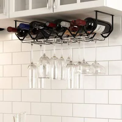 Spinella 6 Bottle Hanging Wine Bottle/Glass Rack Rebrilliant Finish: Black