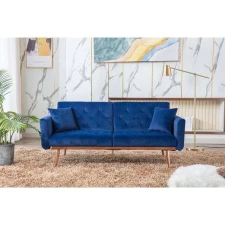 Rivet Frederick Mid-Century Channel Tufted Upholstered Fabric Velvet Sofa Couch - Accent Loveseat Sofa, Navy Blue