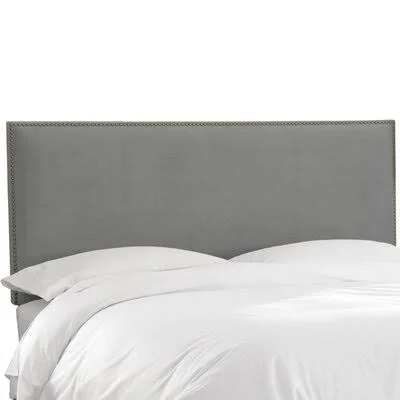 Nail Button Border Upholstered Panel Headboard Wayfair Custom Upholstery Size: Queen - Upholstery: Velvet Steel Gray, Nailhead Fi