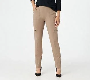 Susan Graver Weekend Premium Stretch Pull-On Cargo Pants - Size Small, Mushroom