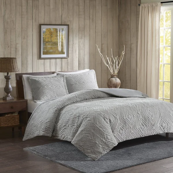 Woolrich - Teton Embroidered Plush Coverlet Set - Grey - Full/Queen