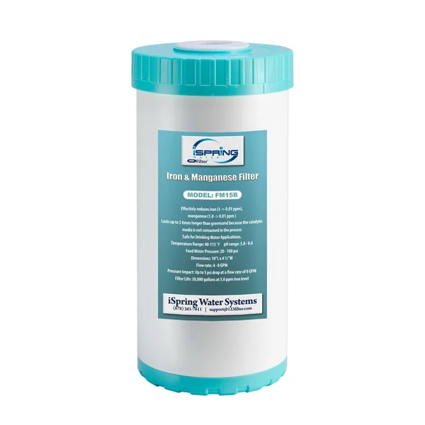 iSpring FM15B Iron and Manganese Reducing Water Filter, Replacement Cartridge for WGB21BM, 10x22x 4.5x22 Big Blue - White