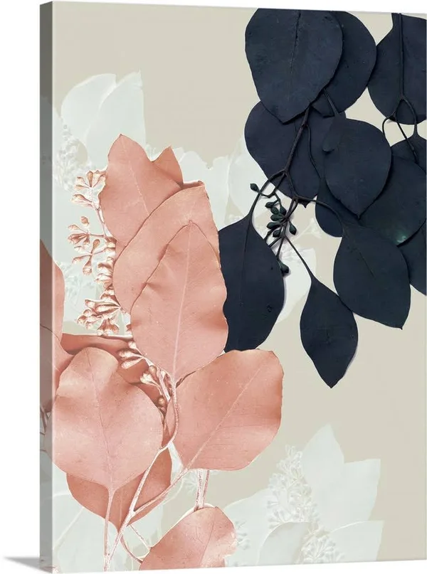 Indigo and Blush Leaves IV, Canvas Wall Art, 30x40, Great Big Canvas