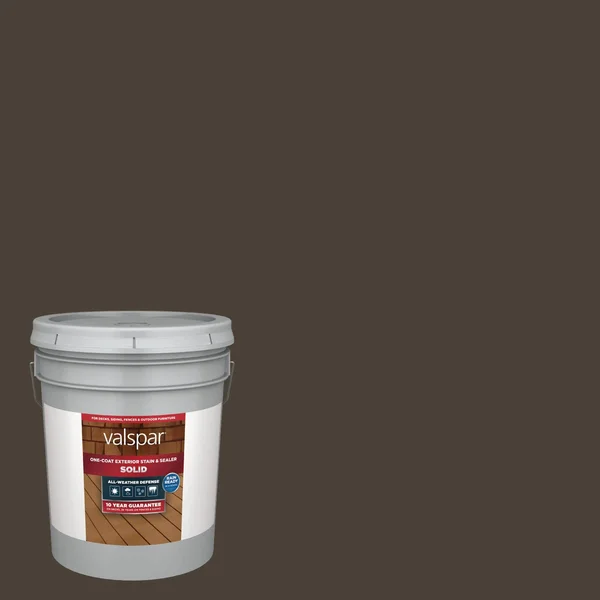 Valspar Pre-Tinted Solid Exterior Wood Stain and Sealer (5-Gallon) in Brown, WLLNGTN BRWN-1028092