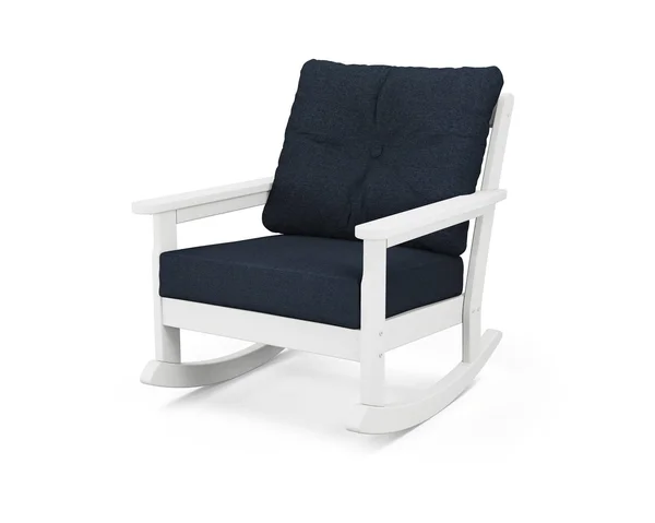 POLYWOOD Vineyard Deep Seating Rocking Chair - White Marine Indigo