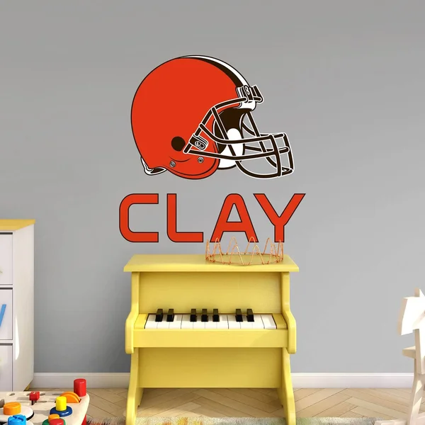 Cleveland Browns: Stacked Personalized Name - Officially Licensed NFL TRANSFER Wall Decal in Red/Orange (52x22W x 39.5x22H) by F