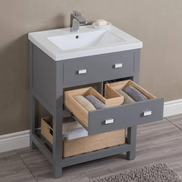 Water Creation VIOLA24G Viola Cashmere Gray 24x22 Single Bowl Ceramic Top MDF Vanity with U-Shape Drawer